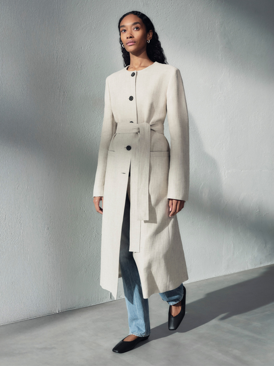 beige linen trenchcoat